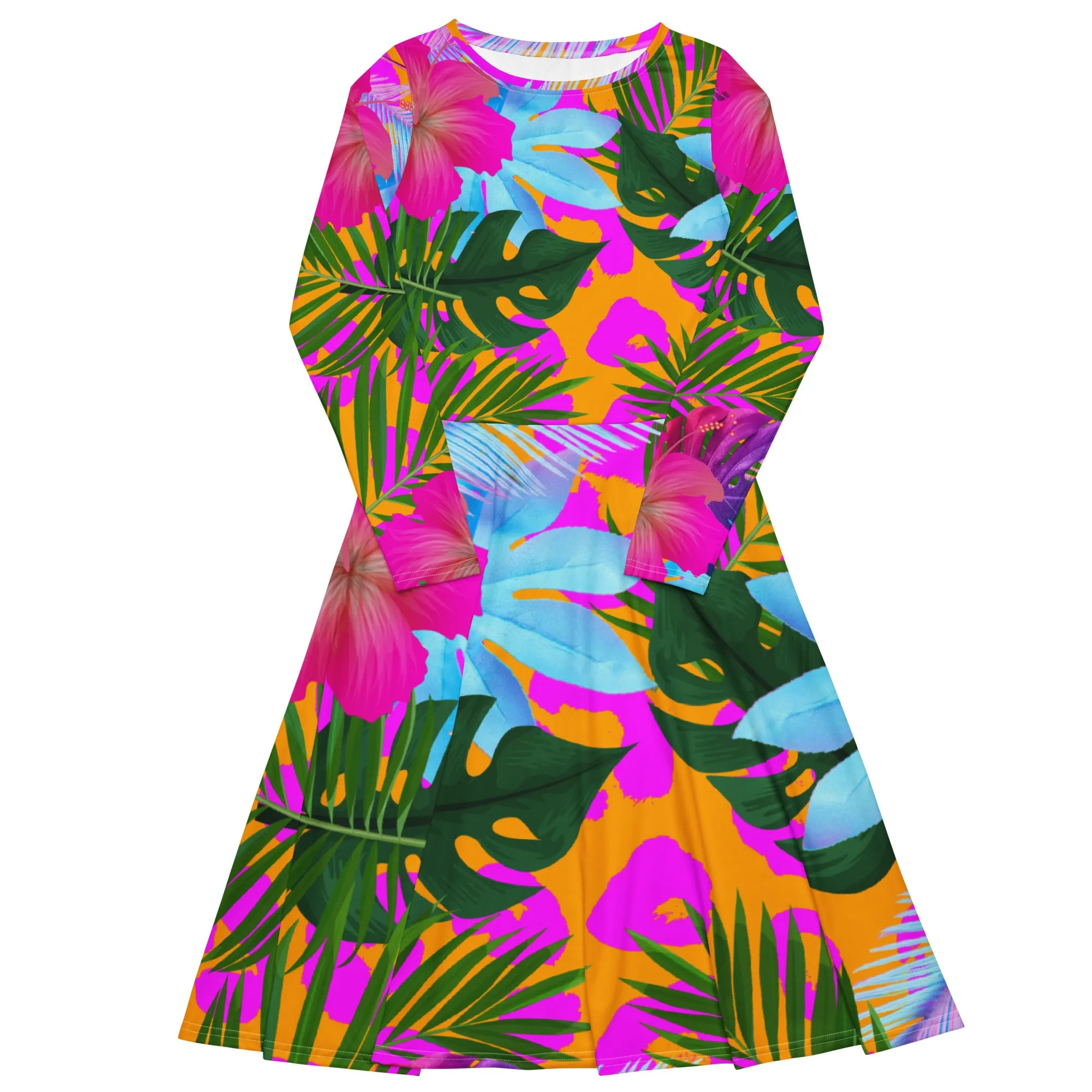 Tropical Floral Long Sleeve Midi Dress