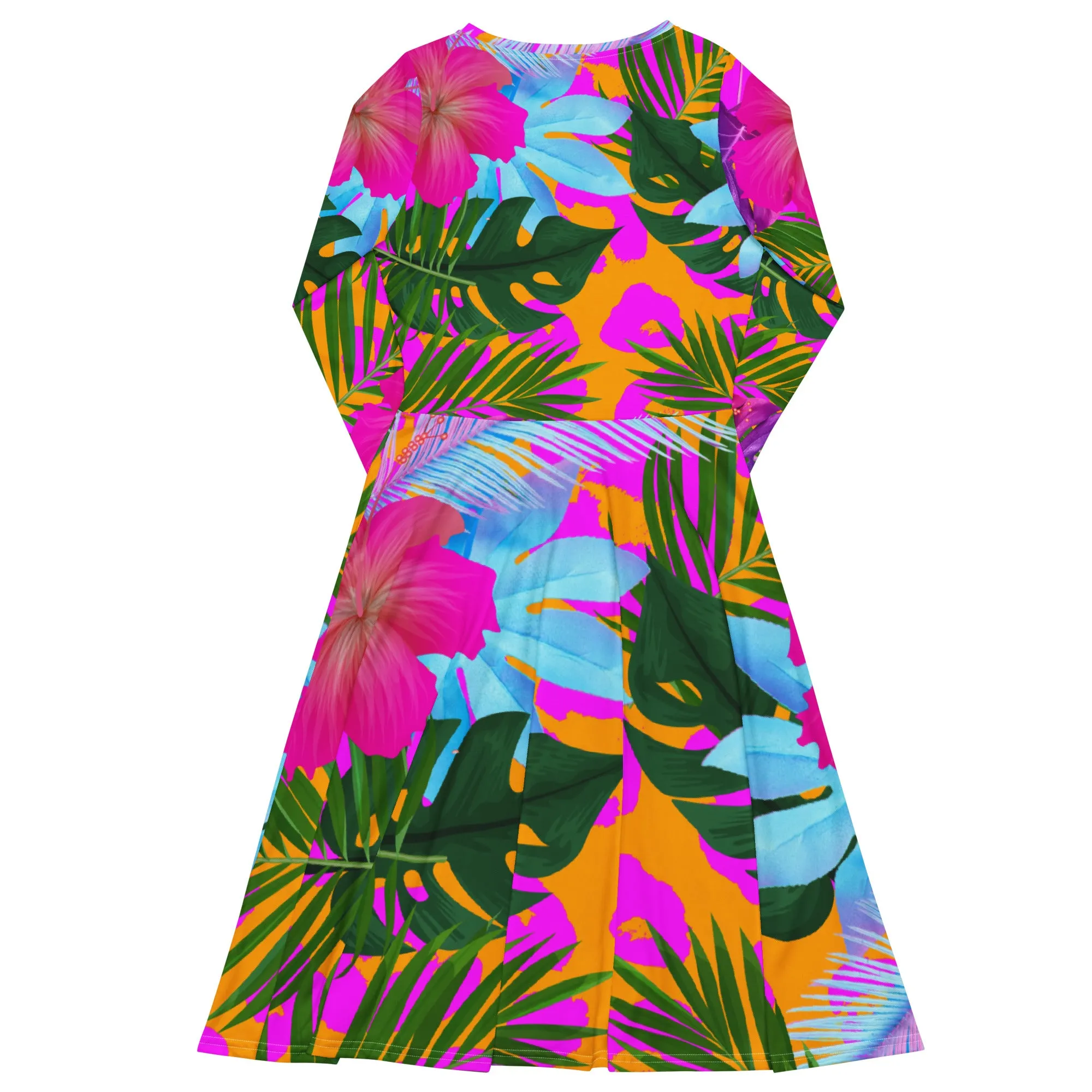 Tropical Floral Long Sleeve Midi Dress