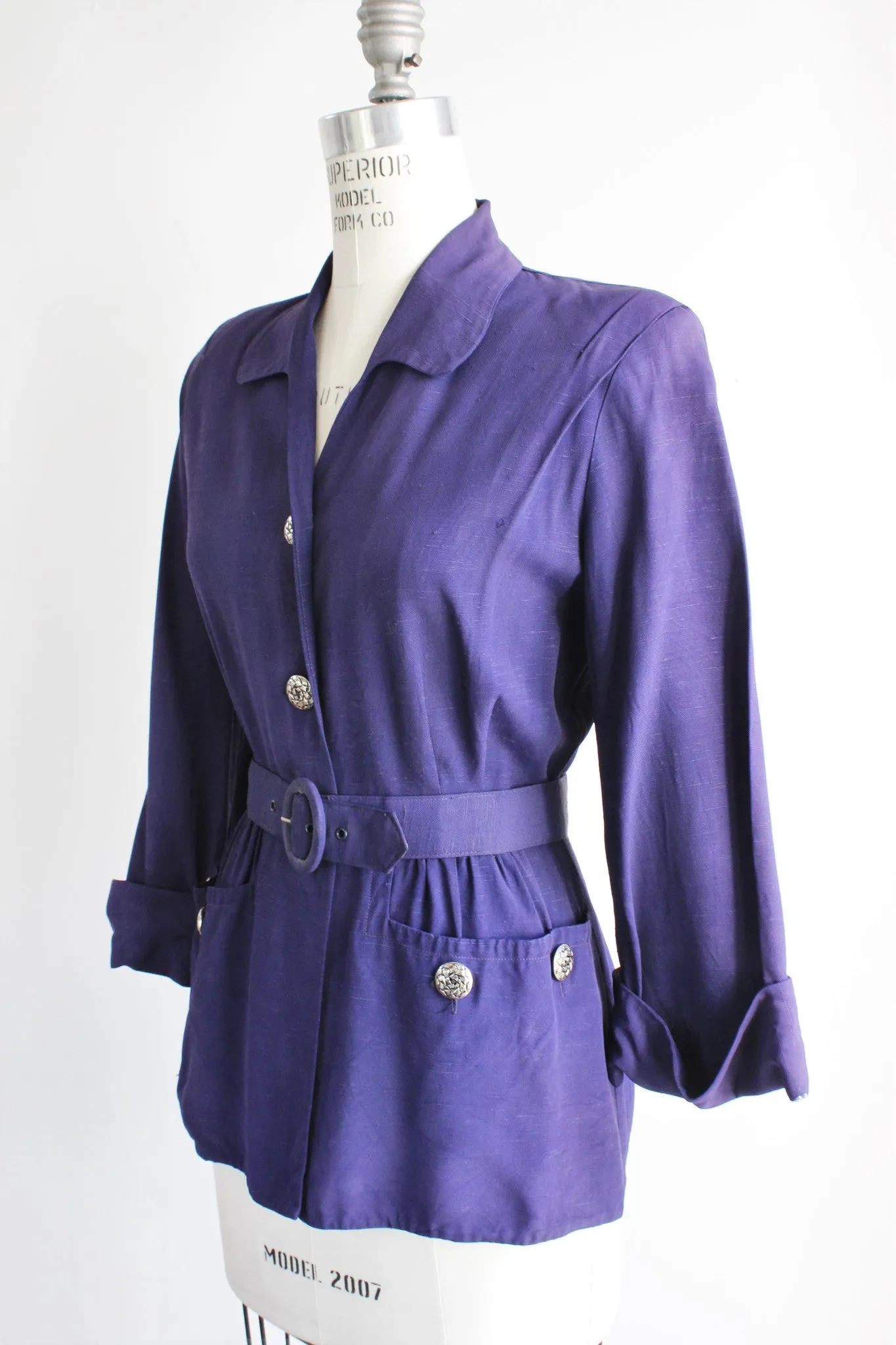 Vintage 1940s Navy Blue Jacket With Belt by Mohilef Bros
