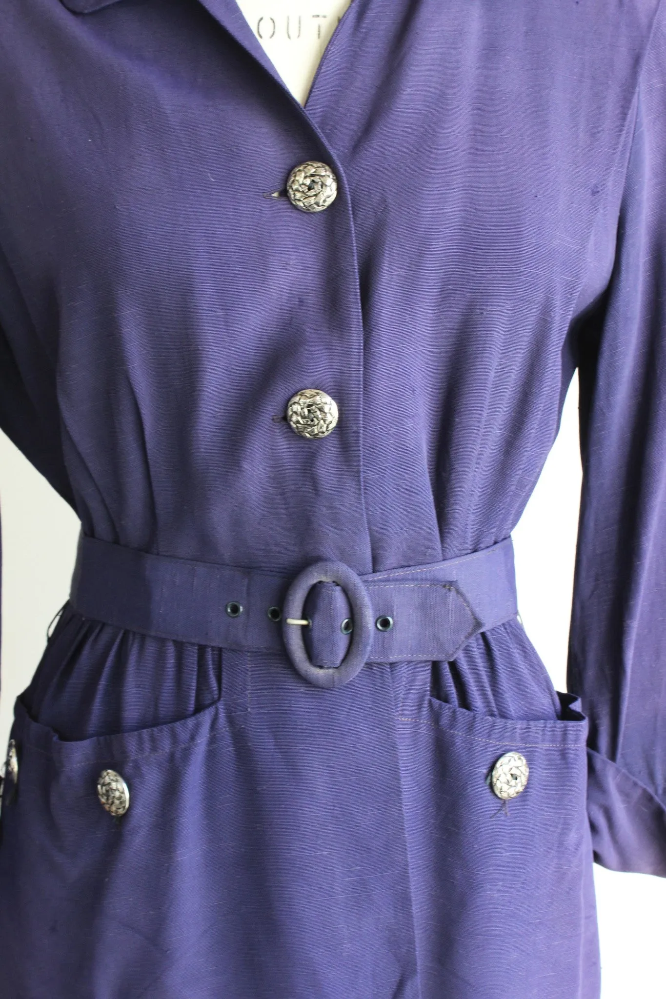 Vintage 1940s Navy Blue Jacket With Belt by Mohilef Bros
