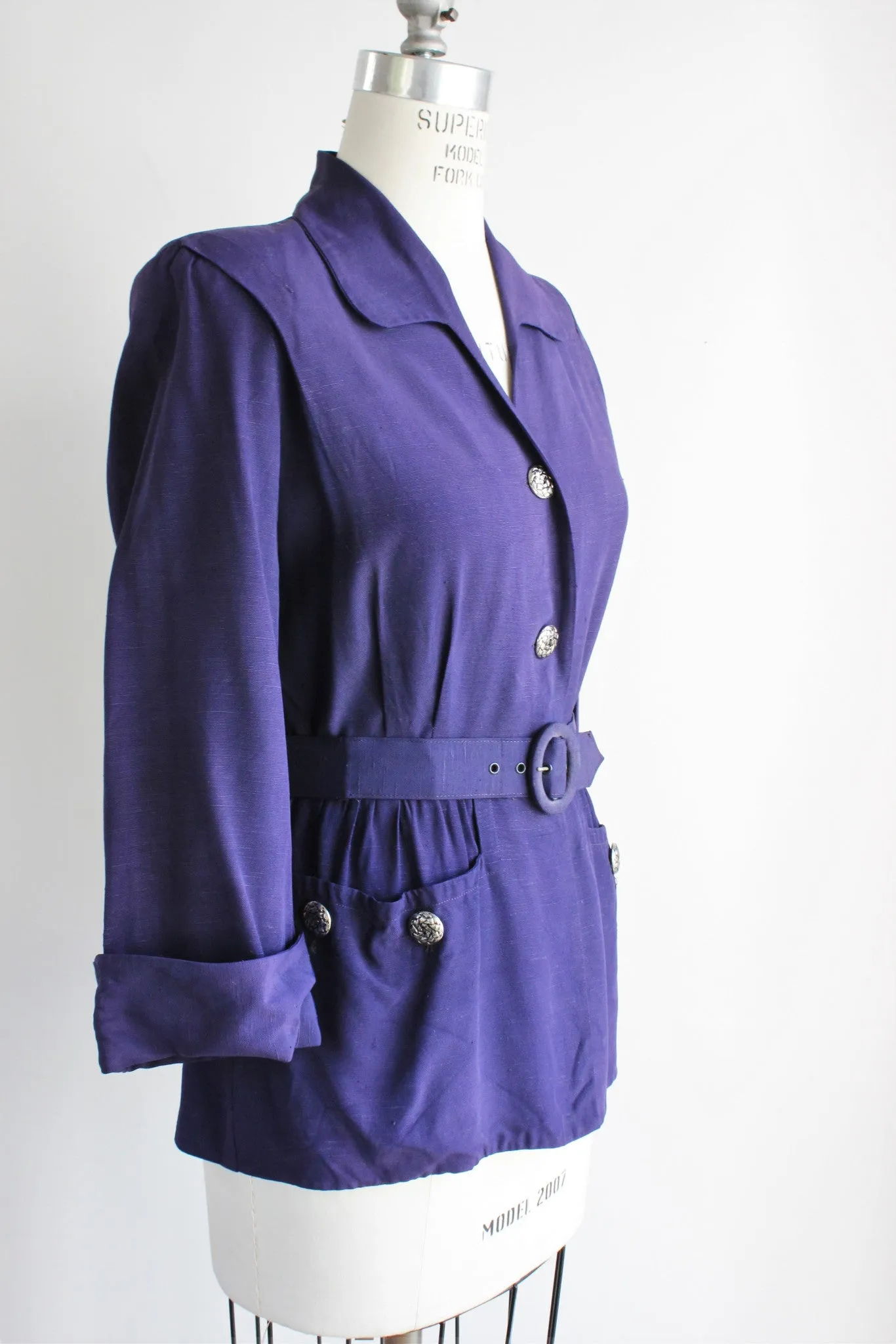 Vintage 1940s Navy Blue Jacket With Belt by Mohilef Bros