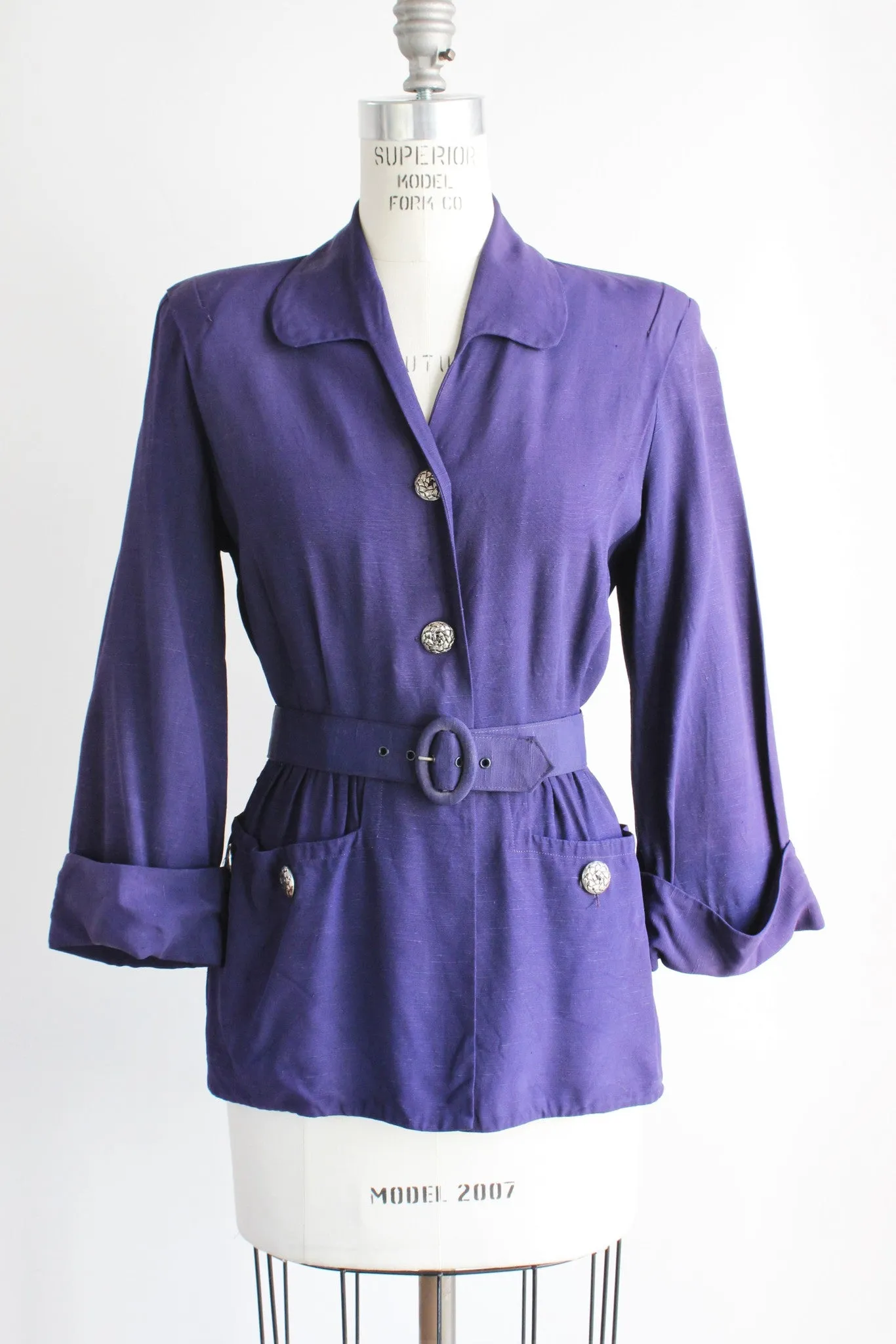 Vintage 1940s Navy Blue Jacket With Belt by Mohilef Bros
