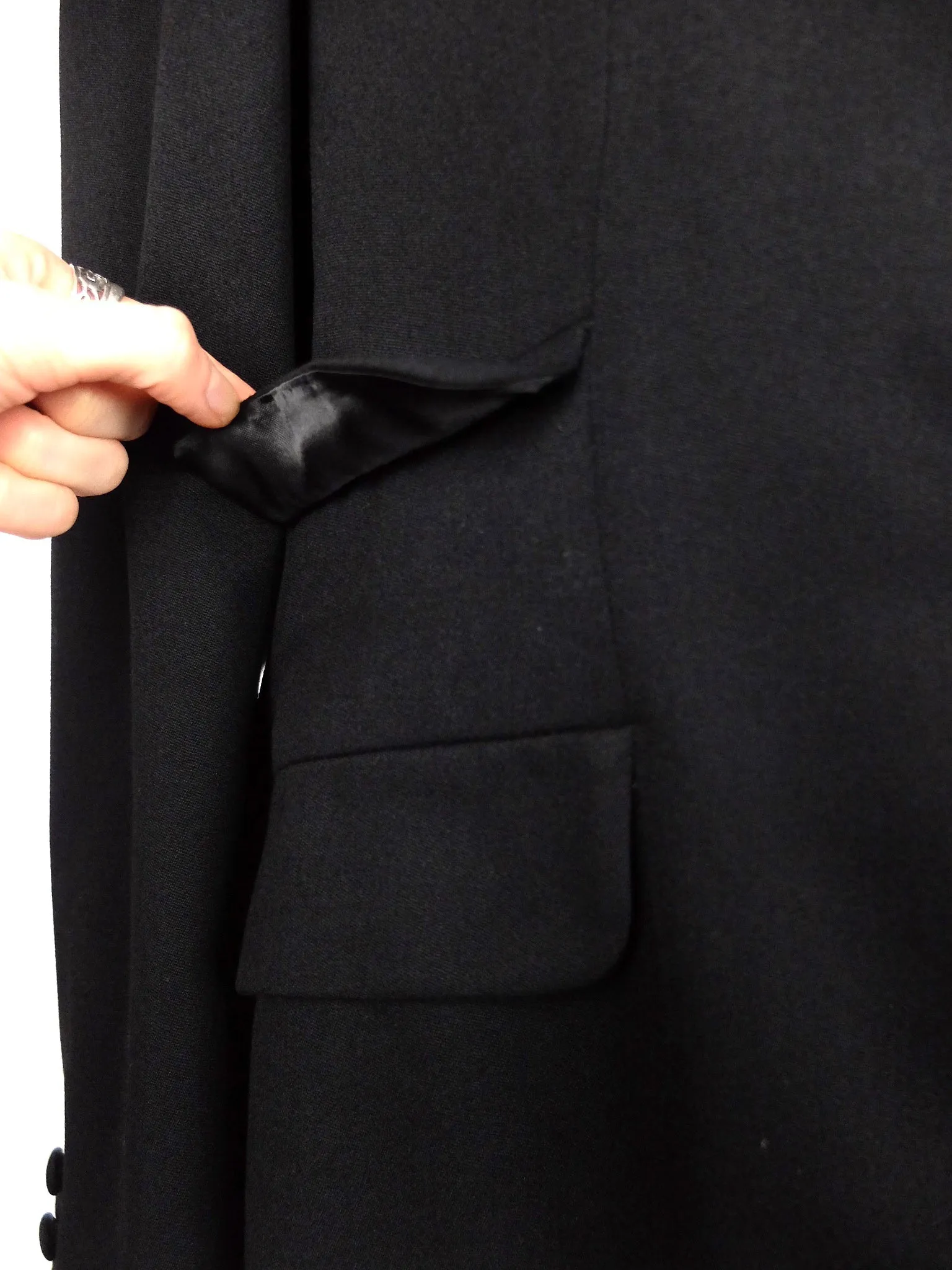 Vintage 60s Mod Black Basic Collared Button Down Blazer Jacket with Padded Shoulders