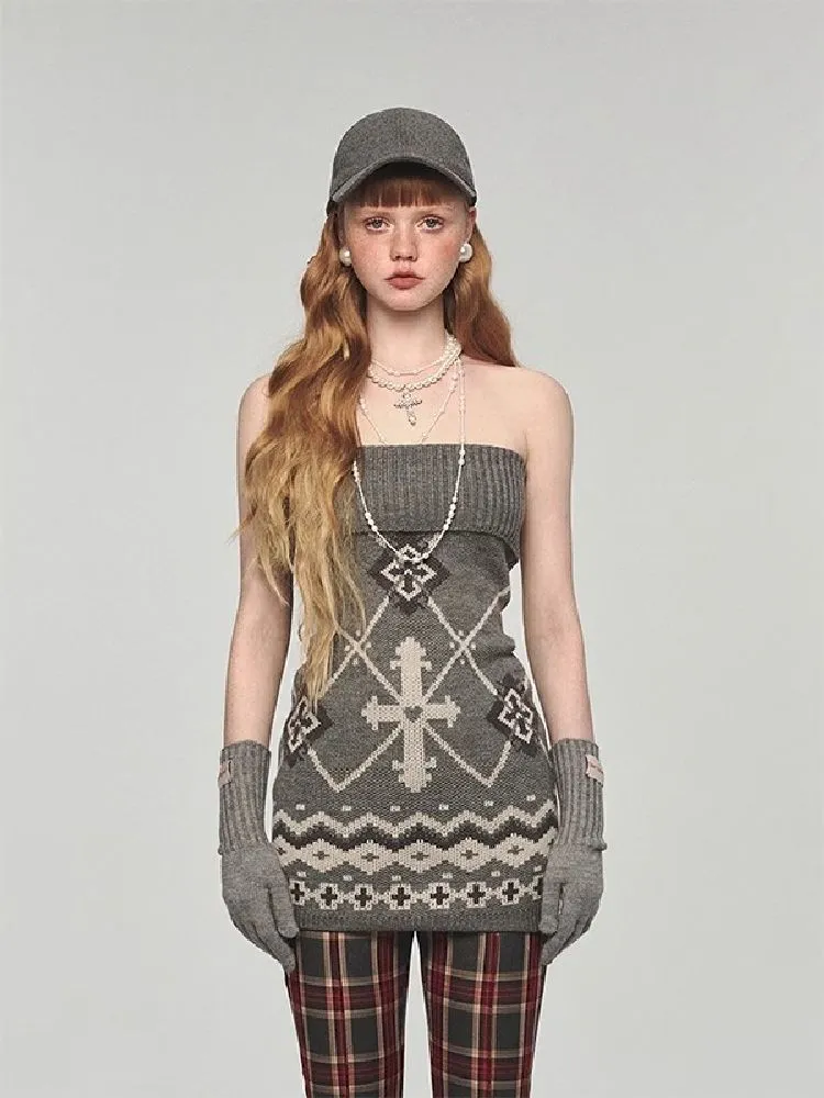 Vintage jacquard knit sheath dress【s0000004742】