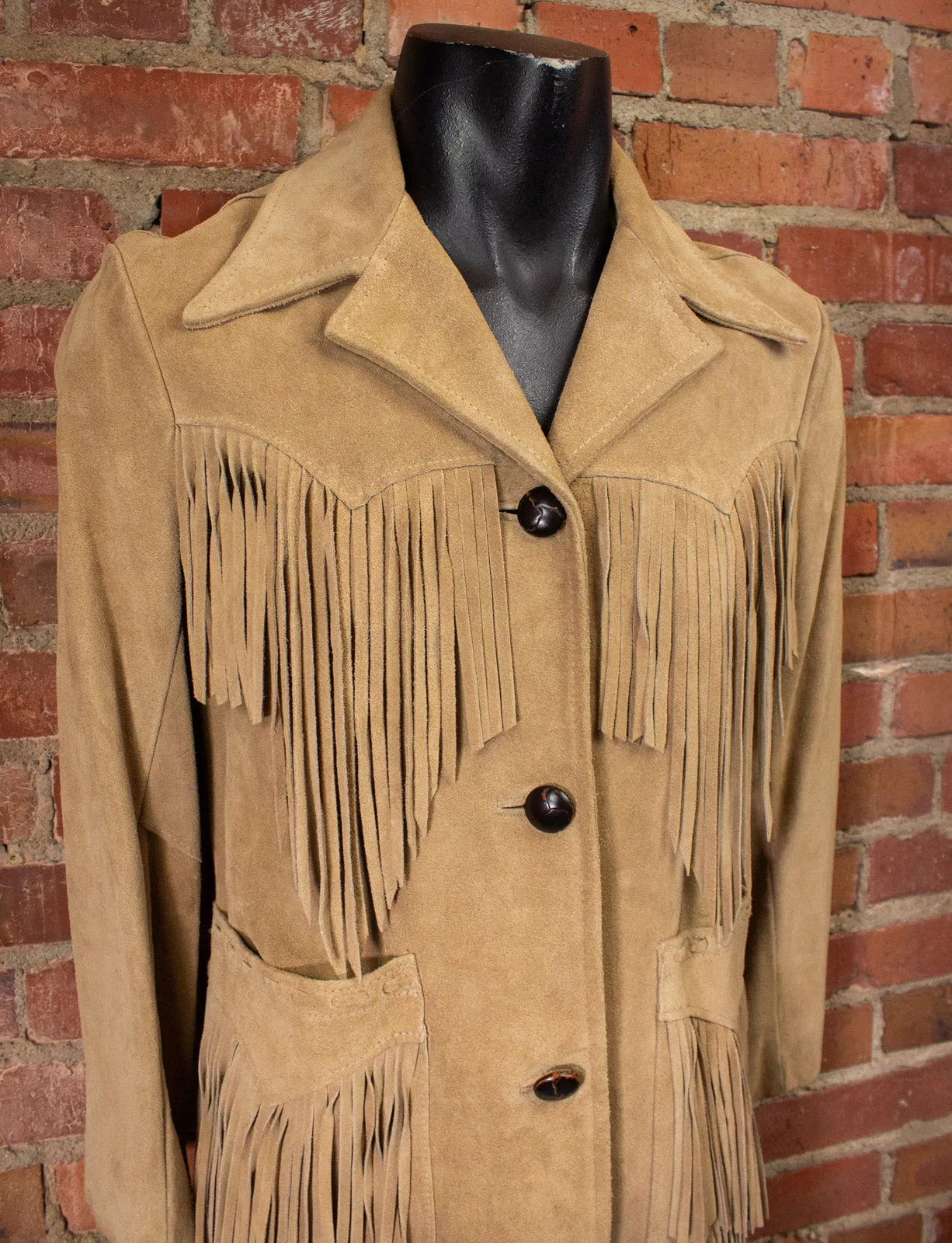 Vintage Ms Pioneer Wear Tan Suede Fringe Jacket 70s Medium
