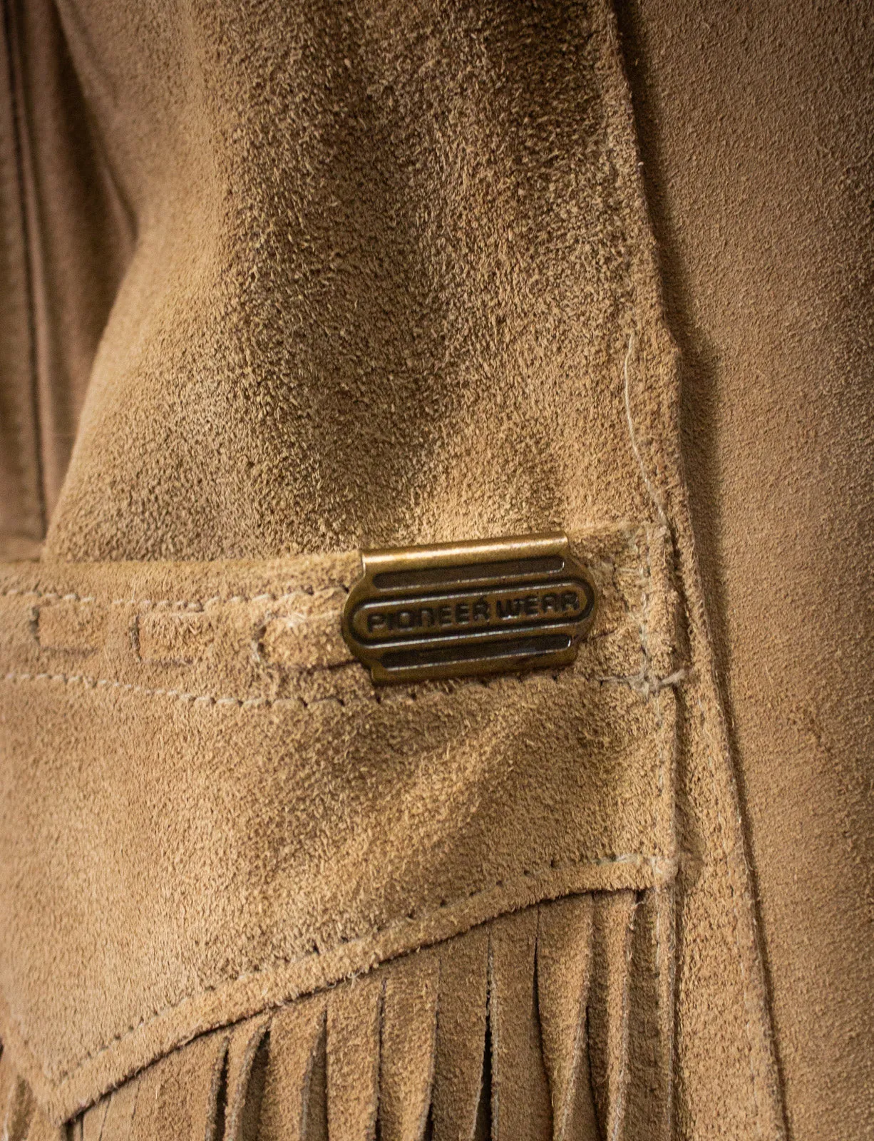 Vintage Ms Pioneer Wear Tan Suede Fringe Jacket 70s Medium