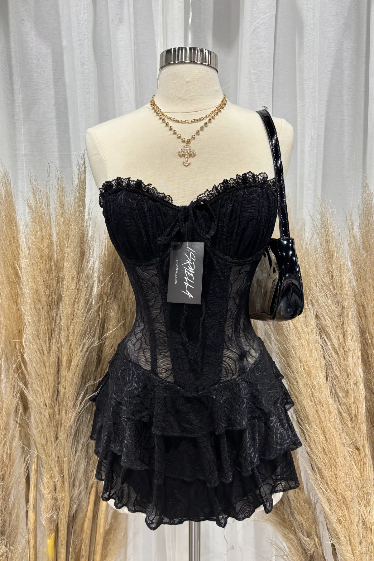 Yara Pleated Corset Dress (Black)